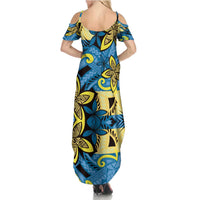 Plumeria Polynesian Pattern Family Matching Summer Maxi Dress and Hawaiian Shirt Unique Fantasy Blue Yellow LT01 - Polynesian Pride