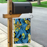 Plumeria Polynesian Pattern Garden Flag Unique Fantasy Blue Yellow