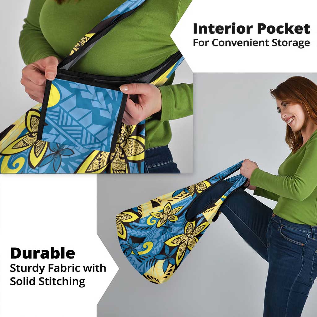 Plumeria Polynesian Pattern Grocery Bag Unique Fantasy Blue Yellow LT01 - Polynesian Pride