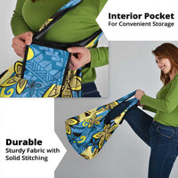 Plumeria Polynesian Pattern Grocery Bag Unique Fantasy Blue Yellow LT01 - Polynesian Pride