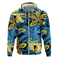 Plumeria Polynesian Pattern Hoodie Unique Fantasy Blue Yellow LT01 Zip Hoodie Blue - Polynesian Pride