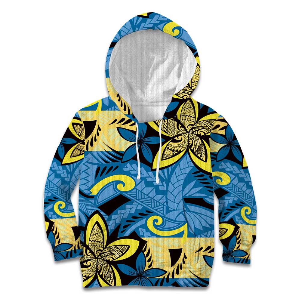 Plumeria Polynesian Pattern Kid Hoodie Unique Fantasy Blue Yellow
