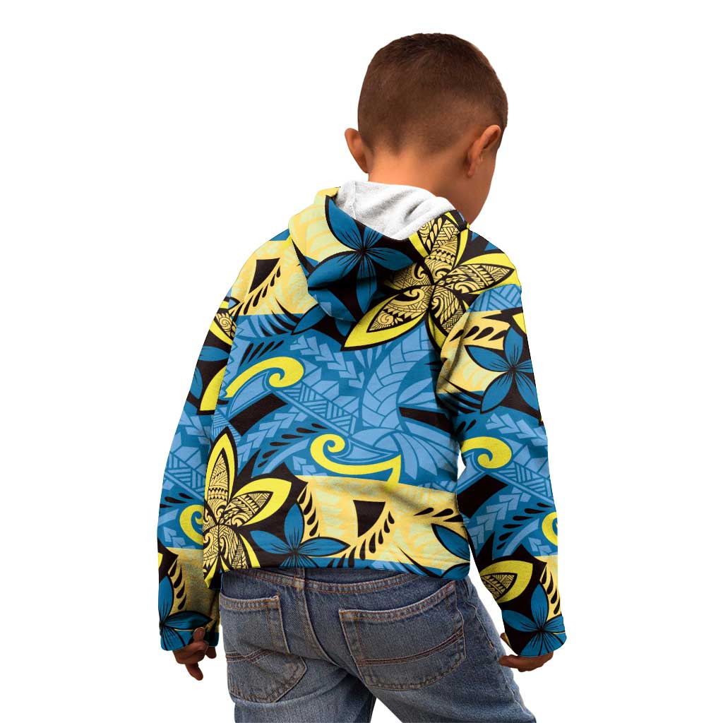 Plumeria Polynesian Pattern Kid Hoodie Unique Fantasy Blue Yellow