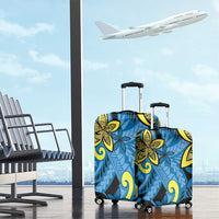 Plumeria Polynesian Pattern Luggage Cover Unique Fantasy Blue Yellow