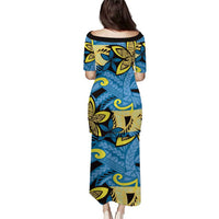 Plumeria Polynesian Pattern Puletasi Unique Fantasy Blue Yellow