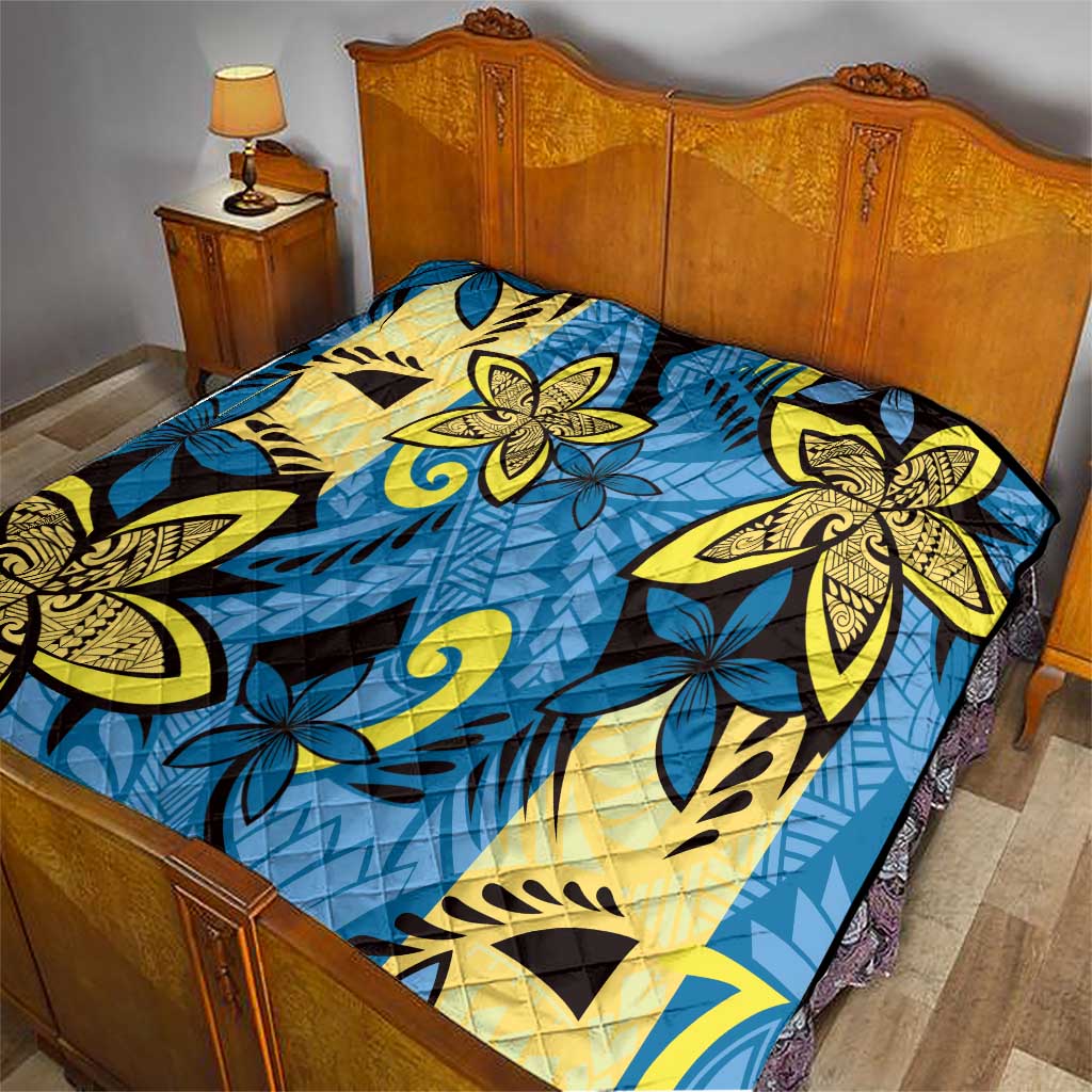 Plumeria Polynesian Pattern Quilt Unique Fantasy Blue Yellow LT01 - Polynesian Pride