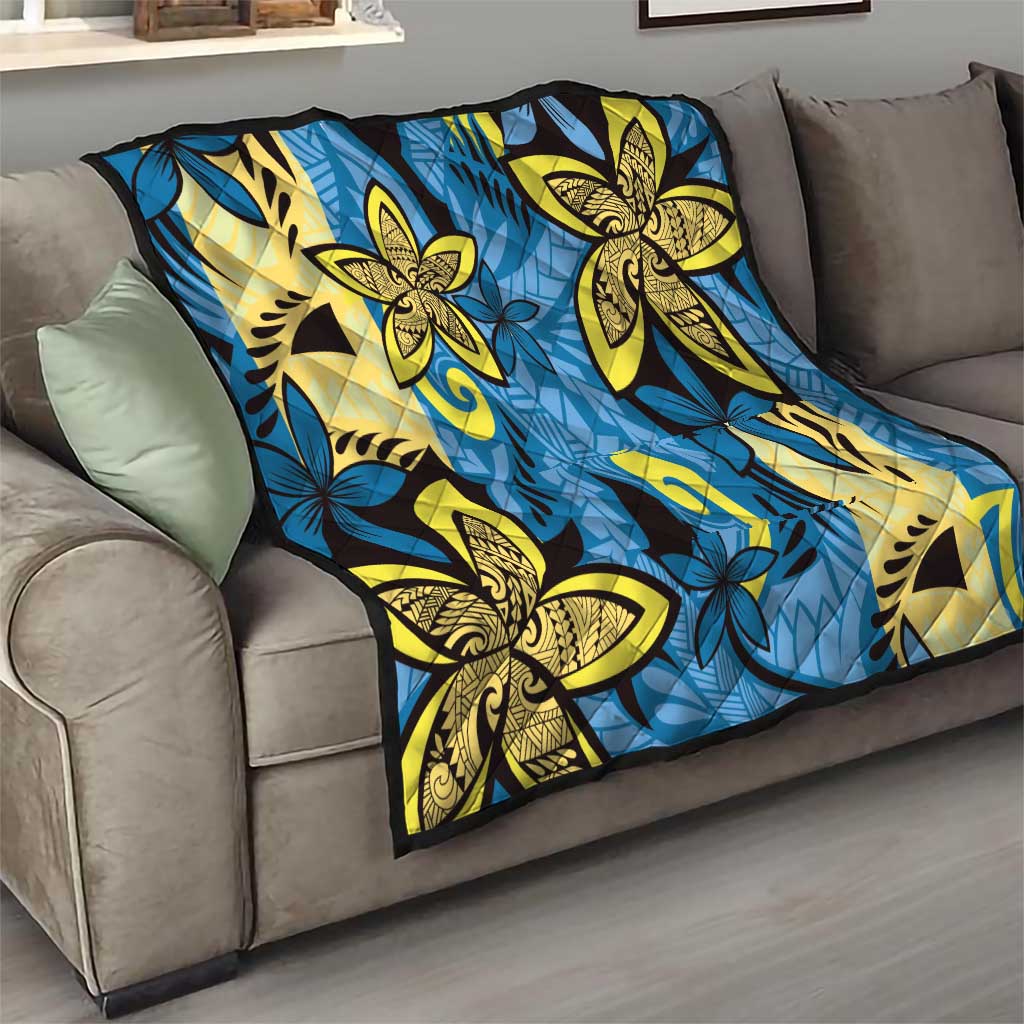 Plumeria Polynesian Pattern Quilt Unique Fantasy Blue Yellow LT01 - Polynesian Pride