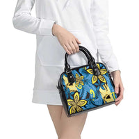 Plumeria Polynesian Pattern Shoulder Handbag Unique Fantasy Blue Yellow