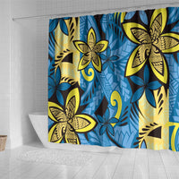 Plumeria Polynesian Pattern Shower Curtain Unique Fantasy Blue Yellow