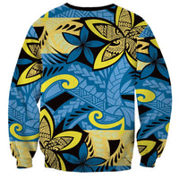 Plumeria Polynesian Pattern Sweatshirt Unique Fantasy Blue Yellow