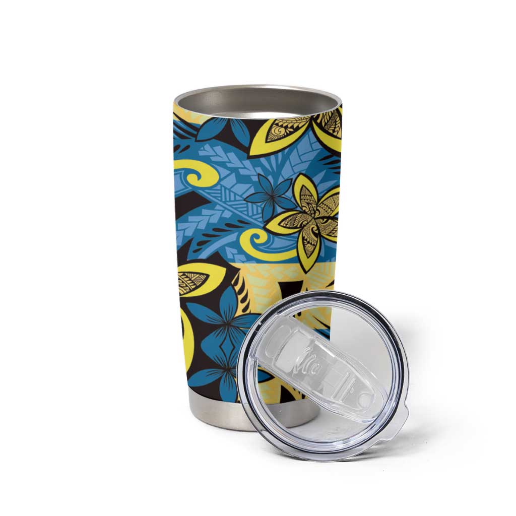 Plumeria Polynesian Pattern Tumbler Cup Unique Fantasy Blue Yellow LT01 - Polynesian Pride