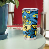 Plumeria Polynesian Pattern Tumbler Cup Unique Fantasy Blue Yellow LT01 - Polynesian Pride