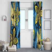 Plumeria Polynesian Pattern Window Curtain Unique Fantasy Blue Yellow