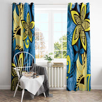 Plumeria Polynesian Pattern Window Curtain Unique Fantasy Blue Yellow