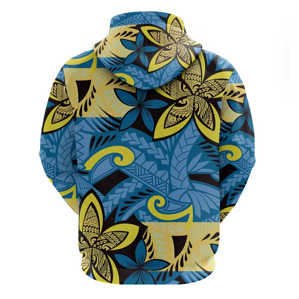 Plumeria Polynesian Pattern Zip Hoodie Unique Fantasy Blue Yellow
