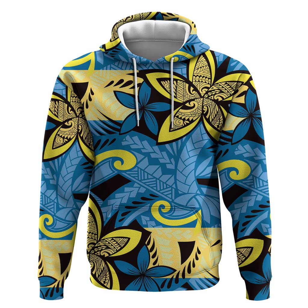 Plumeria Polynesian Pattern Zip Hoodie Unique Fantasy Blue Yellow