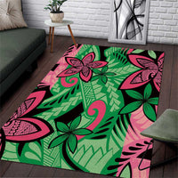 Plumeria Polynesian Pattern Area Rug Unique Fantasy Green Pink