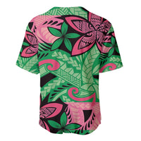 Plumeria Polynesian Pattern Baseball Jersey Unique Fantasy Green Pink LT01 - Polynesian Pride