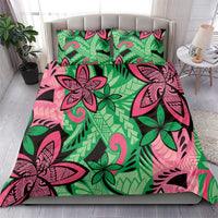 Plumeria Polynesian Pattern Bedding Set Unique Fantasy Green Pink