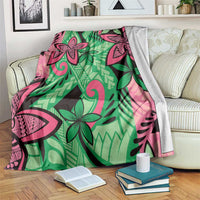 Plumeria Polynesian Pattern Blanket Unique Fantasy Green Pink