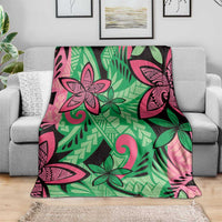Plumeria Polynesian Pattern Blanket Unique Fantasy Green Pink