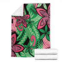 Plumeria Polynesian Pattern Blanket Unique Fantasy Green Pink