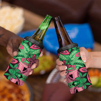 Plumeria Polynesian Pattern 4 in 1 Can Cooler Tumbler Unique Fantasy Green Pink