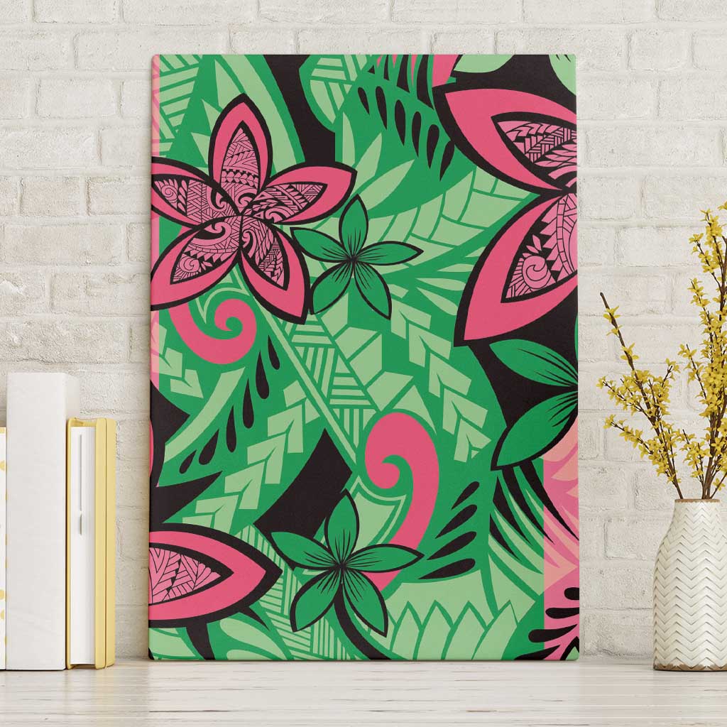 Plumeria Polynesian Pattern Canvas Wall Art Unique Fantasy Green Pink