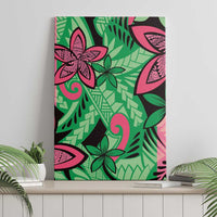 Plumeria Polynesian Pattern Canvas Wall Art Unique Fantasy Green Pink