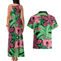 Plumeria Polynesian Pattern Couples Matching Tank Maxi Dress and Hawaiian Shirt Unique Fantasy Green Pink LT01 - Polynesian Pride