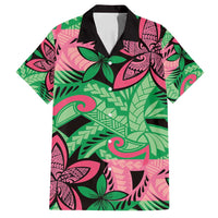 Plumeria Polynesian Pattern Family Matching Off Shoulder Short Dress and Hawaiian Shirt Unique Fantasy Green Pink