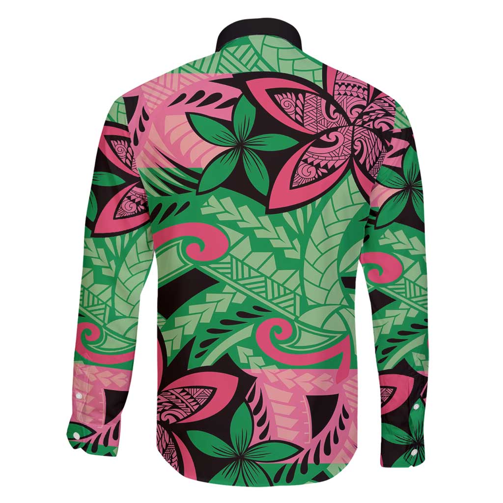 Plumeria Polynesian Pattern Family Matching Summer Maxi Dress and Hawaiian Shirt Unique Fantasy Green Pink LT01 - Polynesian Pride