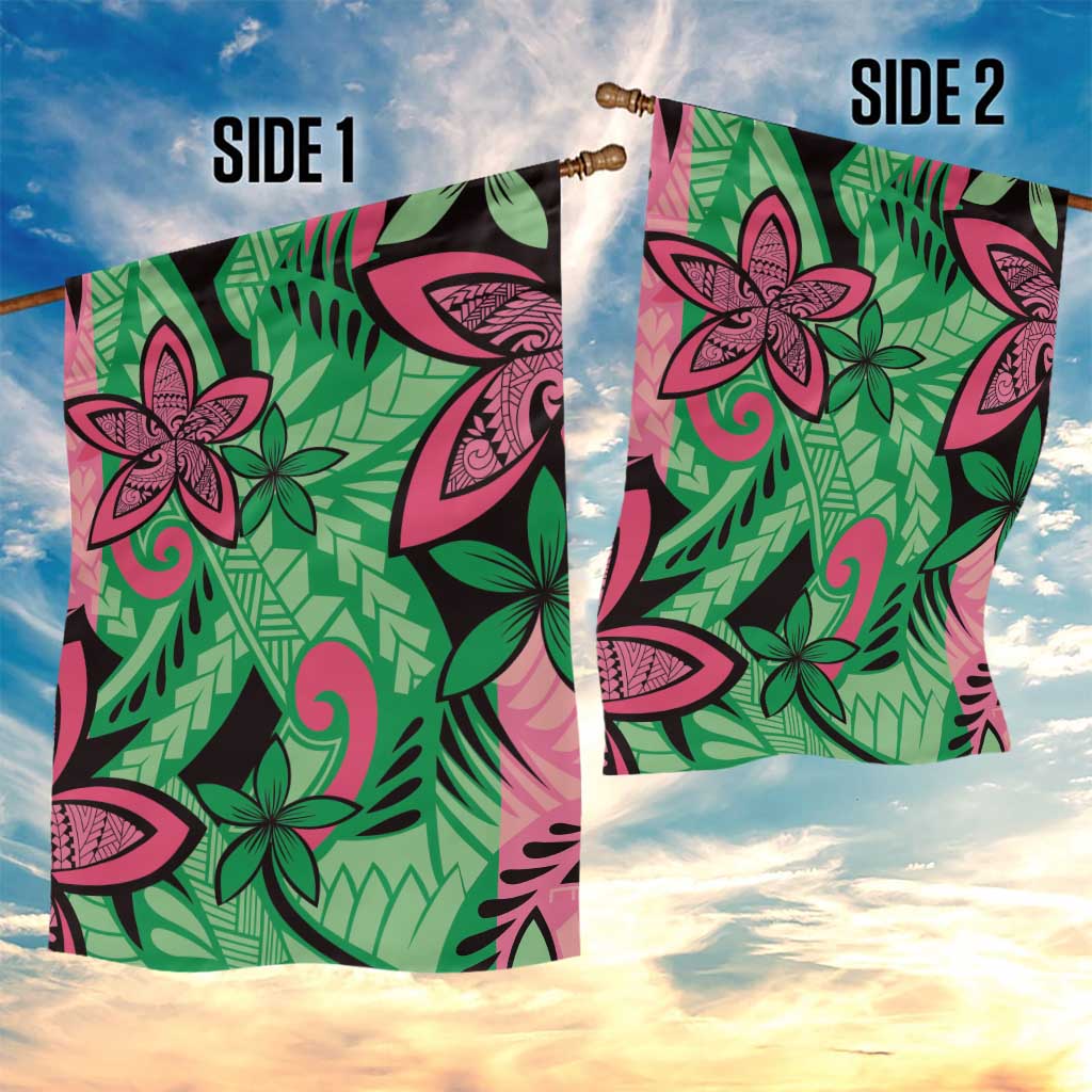 Plumeria Polynesian Pattern Garden Flag Unique Fantasy Green Pink
