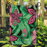 Plumeria Polynesian Pattern Garden Flag Unique Fantasy Green Pink