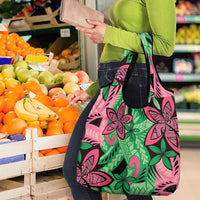 Plumeria Polynesian Pattern Grocery Bag Unique Fantasy Green Pink LT01 - Polynesian Pride
