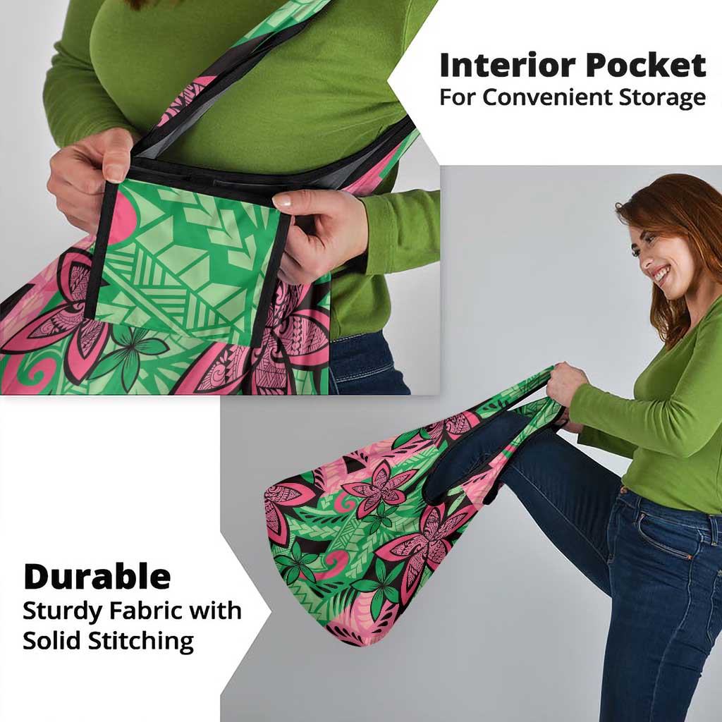 Plumeria Polynesian Pattern Grocery Bag Unique Fantasy Green Pink LT01 - Polynesian Pride