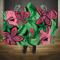 Plumeria Polynesian Pattern Hooded Blanket Unique Fantasy Green Pink