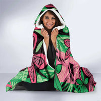 Plumeria Polynesian Pattern Hooded Blanket Unique Fantasy Green Pink