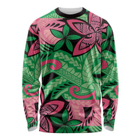 Plumeria Polynesian Pattern Long Sleeve Shirt Unique Fantasy Green Pink