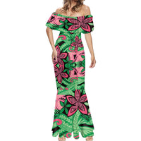 Plumeria Polynesian Pattern Mermaid Dress Unique Fantasy Green Pink