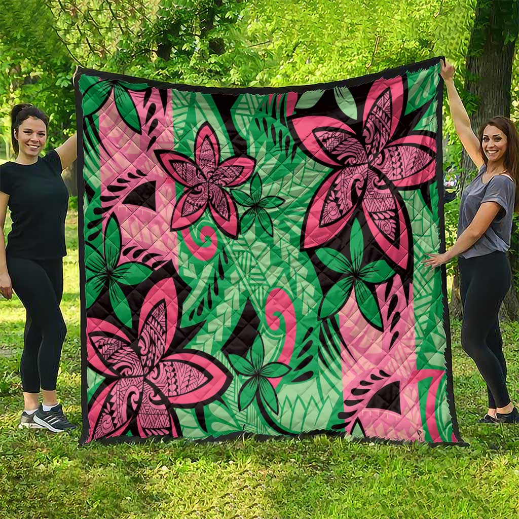 Plumeria Polynesian Pattern Quilt Unique Fantasy Green Pink