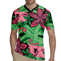 Plumeria Polynesian Pattern Rugby Jersey Unique Fantasy Green Pink