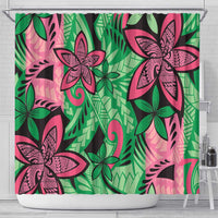 Plumeria Polynesian Pattern Shower Curtain Unique Fantasy Green Pink