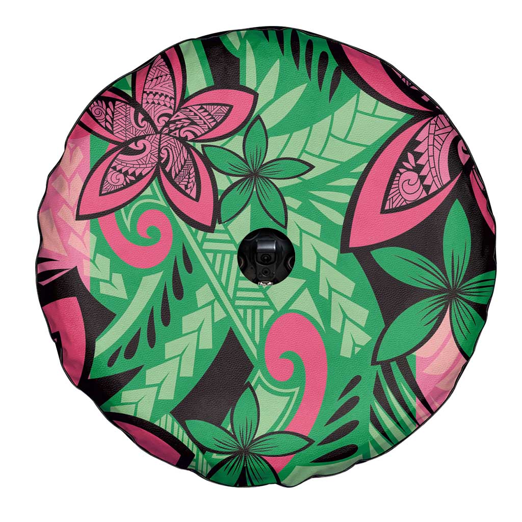 Plumeria Polynesian Pattern Spare Tire Cover Unique Fantasy Green Pink