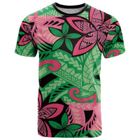Plumeria Polynesian Pattern T Shirt Unique Fantasy Green Pink LT01 Green - Polynesian Pride