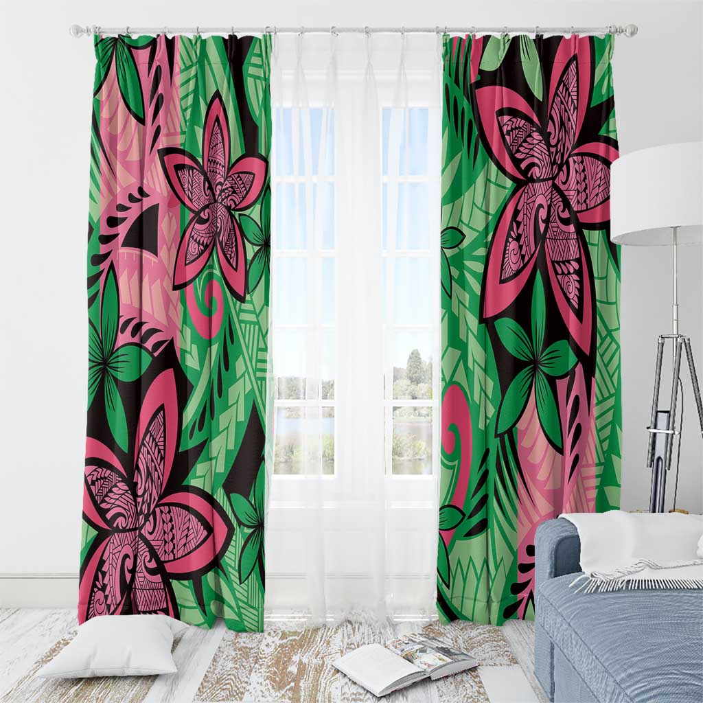 Plumeria Polynesian Pattern Window Curtain Unique Fantasy Green Pink