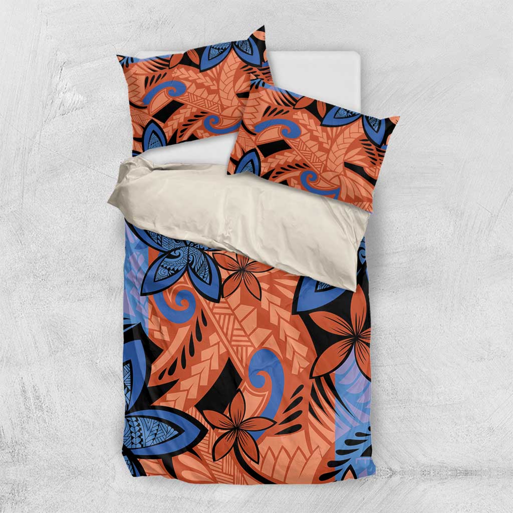 Plumeria Polynesian Pattern Bedding Set Unique Fantasy Orange Blue