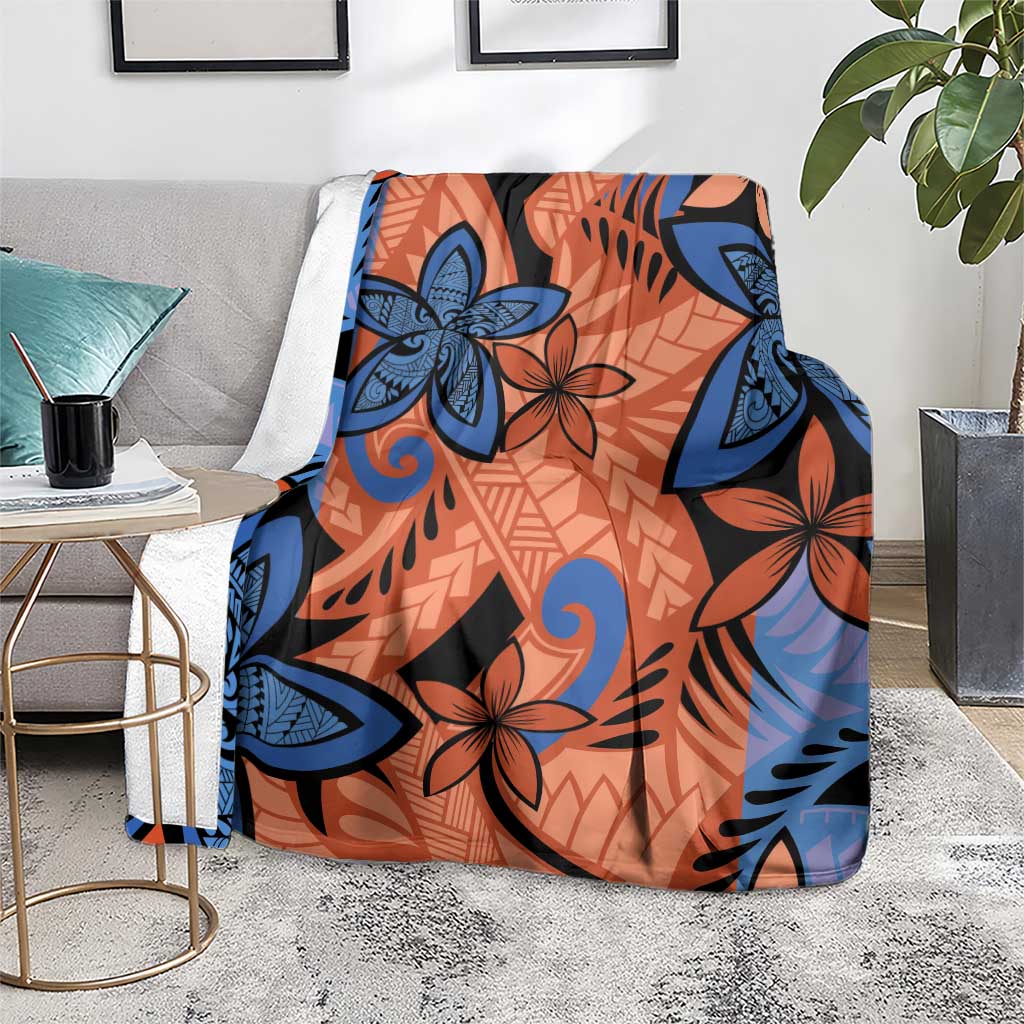 Plumeria Polynesian Pattern Blanket Unique Fantasy Orange Blue