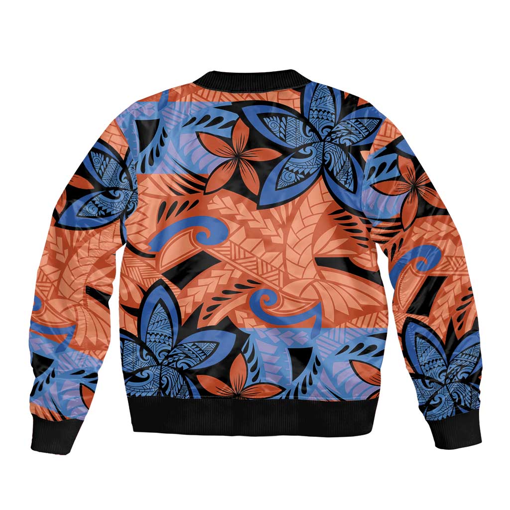 Plumeria Polynesian Pattern Bomber Jacket Unique Fantasy Orange Blue LT01 - Polynesian Pride