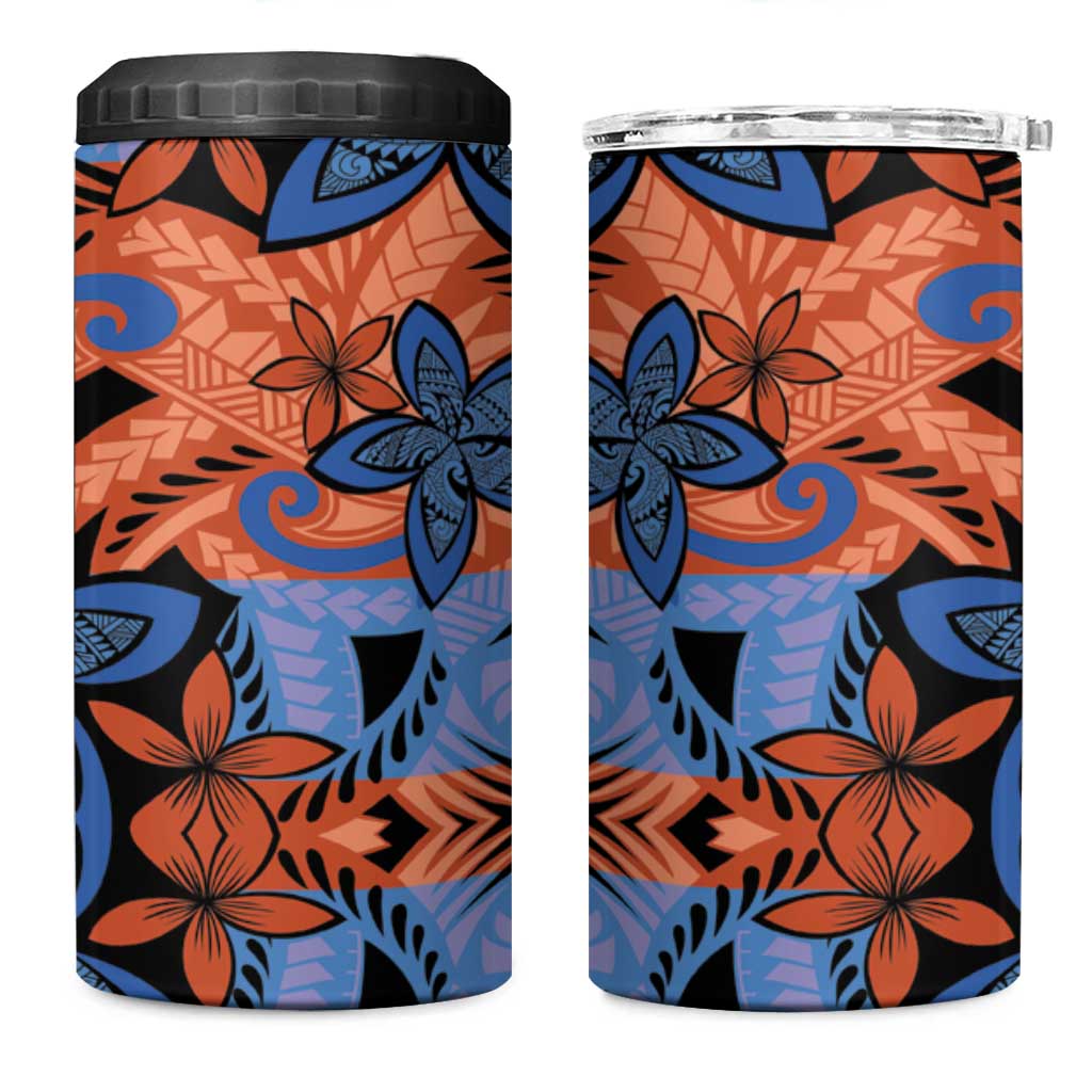 Plumeria Polynesian Pattern 4 in 1 Can Cooler Tumbler Unique Fantasy Orange Blue LT01 One Size: 16 oz Orange - Polynesian Pride